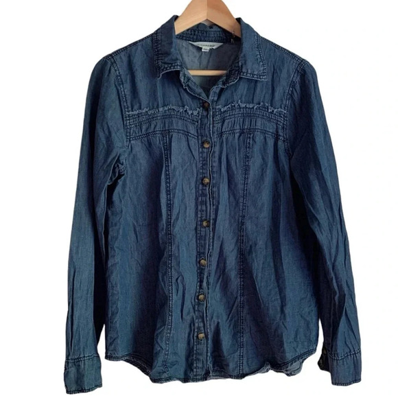 Cavalini Women Button Down Long Sleeve Top Medium Western Cowgirl Ranch Chambray - Picture 1 of 11